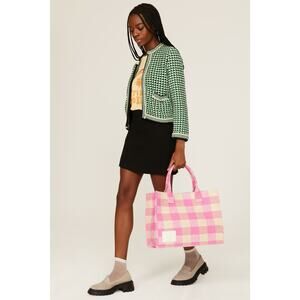 SANDRO Women's Beige Pink Rose Gingham Checkered Tote Bag